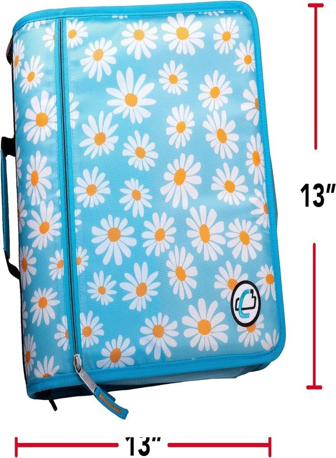 Case it Case-it Mighty Zip Tab School Zipper Binder | 3-Inch O-Rings, 600-Sheet Capacity, 5-Subject Expanding File Folder, Multiple Pockets & Storage Organizer, Shoulder Strap | D-146 Light Blue Daisy - Image 4