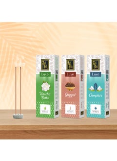 Zed Black Zed Black Luxe Kachha Bella,Camphor,Guggal Bambooless Incense Pack of 3 Agarbatti Nature Inspired Fragrances for Puja, Meditation, Refreshing Ambience  - Image 1
