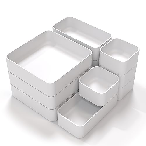 CHANCETSUI 11-Piece Stackable Drawer Organizer Set, Multi-size Desk Drawer Organizer Trays Vanity Storage Bins for Storing Makeup, Stationery, Utensils in Bathroom Dresser, Office and Kitchen - Image 1