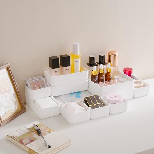 CHANCETSUI 11-Piece Stackable Drawer Organizer Set, Multi-size Desk Drawer Organizer Trays Vanity Storage Bins for Storing Makeup, Stationery, Utensils in Bathroom Dresser, Office and Kitchen - Image 5
