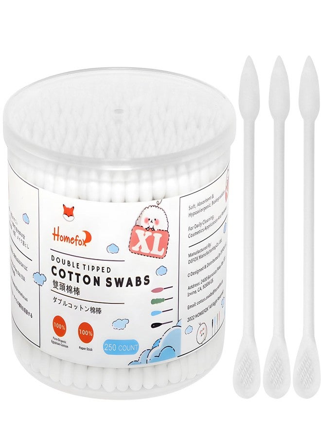 HOMEFOX Cotton Swabs Flattened Pointed - 250 Count Organic XL Cotton Bud Double Side Tight Firm Wounded Precision Extra Large Cotton Tips Applicator Blender Paper Stick, Flatten & Pointy (White) - Image 1