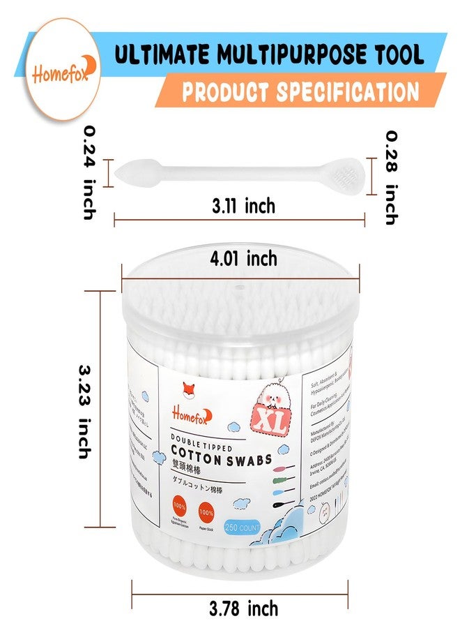HOMEFOX Cotton Swabs Flattened Pointed - 250 Count Organic XL Cotton Bud Double Side Tight Firm Wounded Precision Extra Large Cotton Tips Applicator Blender Paper Stick, Flatten & Pointy (White) - Image 2