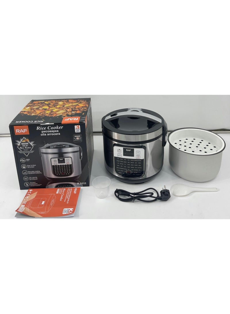 RAF Electric Rice Cooker 900W with Non-Stick Inner Pot, Multi-Function Digital Control Panel, Large Family Capacity, Includes Measuring Cup, Rice Spoon, Steamer Basket, and User Manual for Easy Daily Cooking - Image 4