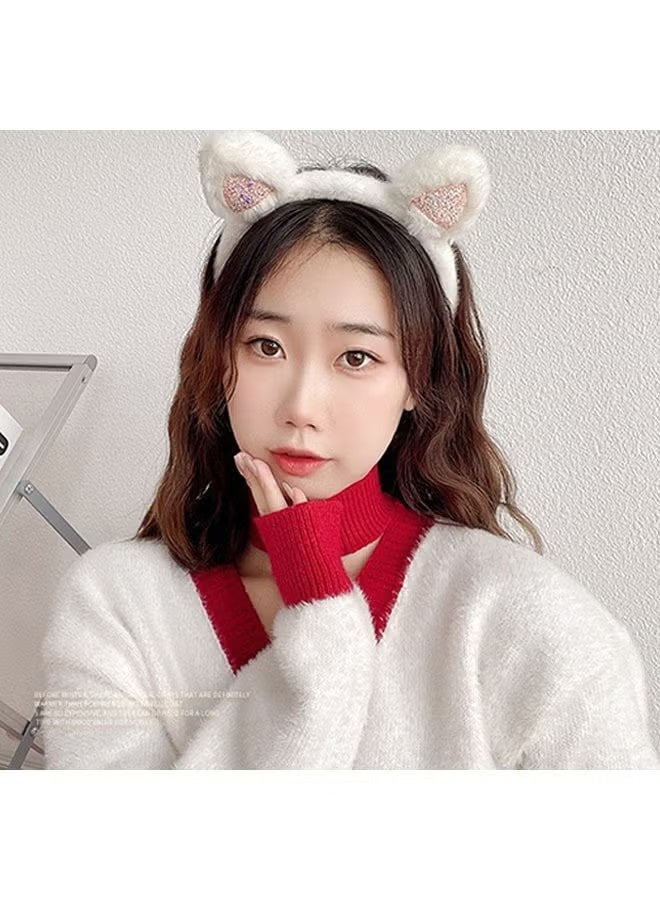 YJ 2-Piece Cat Ears Hair Band, Women Girls Lovely Cat Faux Plush Fur Ears Cat Ear Hairband Hair Clip Hair Hoop for Daily Wearing and Party Decoration - Image 5