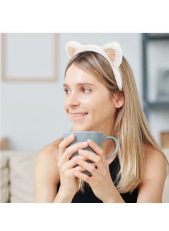 YJ 2-Piece Cat Ears Hair Band, Women Girls Lovely Cat Faux Plush Fur Ears Cat Ear Hairband Hair Clip Hair Hoop for Daily Wearing and Party Decoration - Image 4