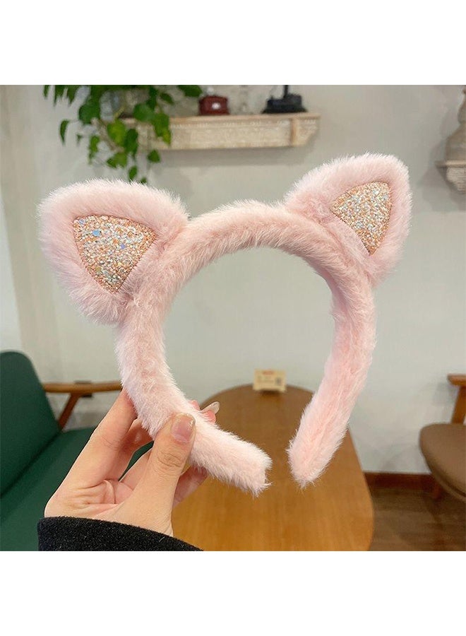 YJ 2-Piece Cat Ears Hair Band, Women Girls Lovely Cat Faux Plush Fur Ears Cat Ear Hairband Hair Clip Hair Hoop for Daily Wearing and Party Decoration - Image 3