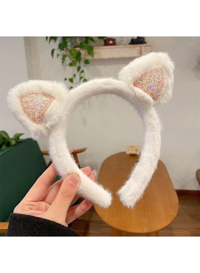YJ 2-Piece Cat Ears Hair Band, Women Girls Lovely Cat Faux Plush Fur Ears Cat Ear Hairband Hair Clip Hair Hoop for Daily Wearing and Party Decoration - Image 2