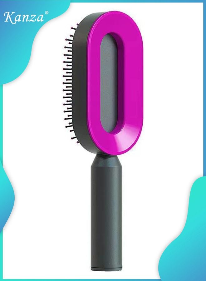Kanza فرشاة شعر مجعد ذاتية التنظيف مع حامل وفرشاة فك التشابك للشعر المجعد وفرشاة شعر الاستحمام الرطب وفرشاة فك تشابك الشعر للشعر الكثيف وفرشاة تحديد وفك تشابك الشعر الرطب باللون الأرجواني - Image 2