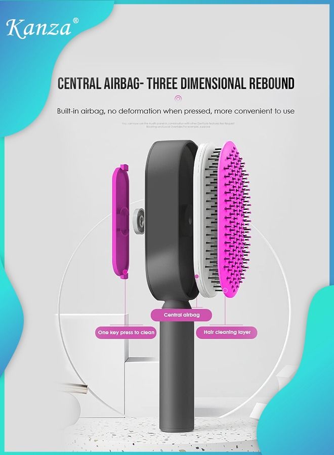 Kanza فرشاة شعر مجعد ذاتية التنظيف مع حامل وفرشاة فك التشابك للشعر المجعد وفرشاة شعر الاستحمام الرطب وفرشاة فك تشابك الشعر للشعر الكثيف وفرشاة تحديد وفك تشابك الشعر الرطب باللون الأرجواني - Image 5