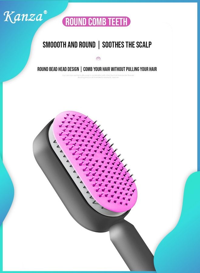 Kanza فرشاة شعر مجعد ذاتية التنظيف مع حامل وفرشاة فك التشابك للشعر المجعد وفرشاة شعر الاستحمام الرطب وفرشاة فك تشابك الشعر للشعر الكثيف وفرشاة تحديد وفك تشابك الشعر الرطب باللون الأرجواني - Image 4