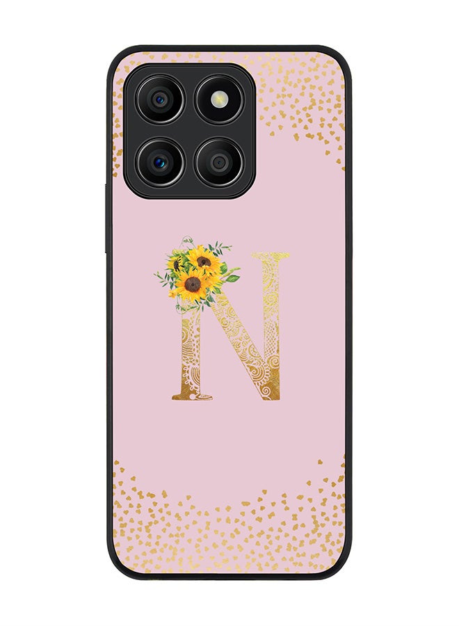 Stylizedd Rugged Black Edge Case for Honor X8b, Slim fit Case Cover - Custom Monogram Initial Letter Mandala Floral Pattern Alphabet - N (Pink )  - Image 1