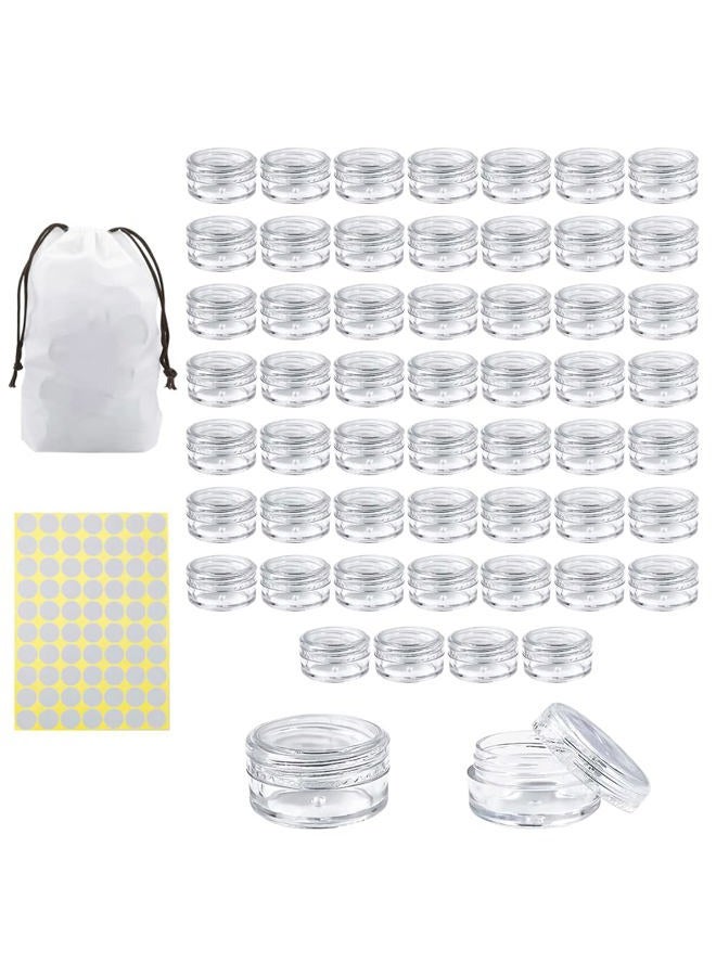 NEEMORE 55Pcs 5 Grams Sample Containers with Lids and Labels, Small Little Mini Tiny Containers, Clear Acrylic Plastic Sample Jars for Cosmetic, Creams, Makeup, Nails, 5g/5ml Empty Round Sample Containers - Image 1