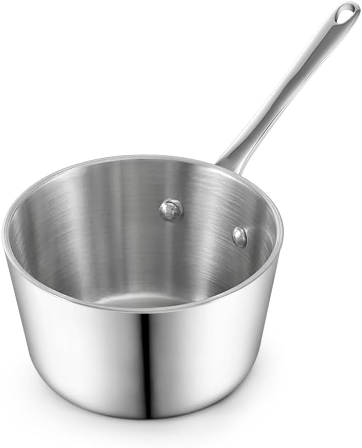 DM D&M Butter Warmer 0.14 Quart, Multi-Ply Clad Stainless Steel Milk Frother and Chocolate Melting Pot, Small Saucepan for Induction Stovetop, Coffee, Butter, Syrup - Image 1