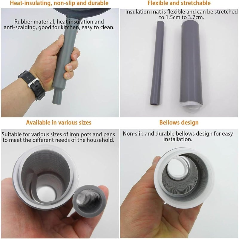 Foxelli Silicone Pot Handle Cover, Pan Handle Sleeve Multi-Function Rubber Handle Pot Handle Heat Insulation Silicone Cover, 18cm Handle Covers Heat Resistant, Silicone Thermal Insulation Handle Cover - Grey - Image 3