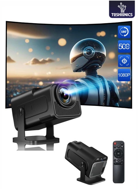 Toshionics 4k Home Cinema Projector 1080P Full HD Projector Mini Portable Smart Projector 180° Rotation, 150'' Display, 390 ANSI Lumens, WiFi 6, Bluetooth 5.0, Auto Keystone, Android 11.0