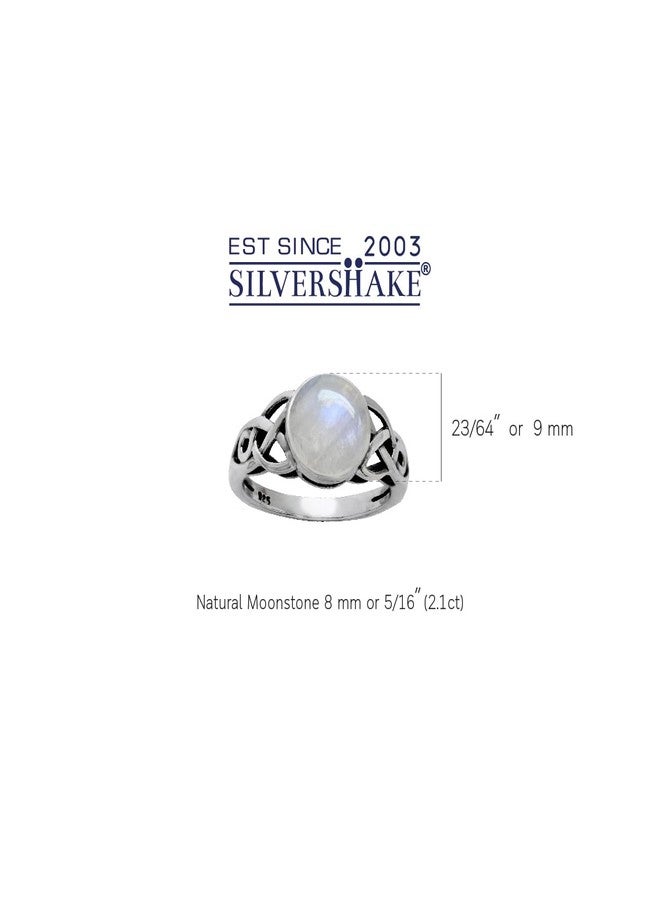 Silvershake خاتم سوليتير من الفضة الإسترلينية 925 بشكل دائري طبيعي من حجر القمر 8 مم مع عقدة ثلاثية الأبعاد كيلتية بحجم 8.5 - Image 3