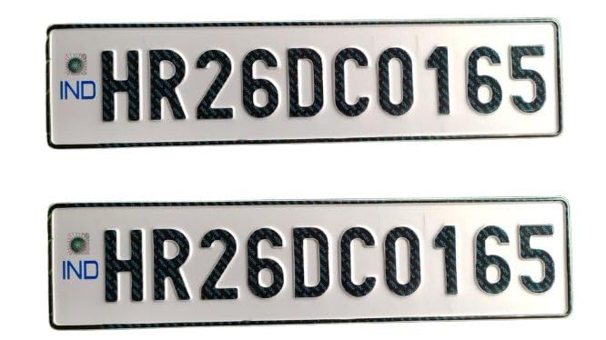 motoriza Car Ind Number Plate | Road Legal Font | No Bar Or Serial Code On Plate | Same Size Front and Rear Both Plate Available | Four Wheeler Private Car Plate - White Model - Image 1