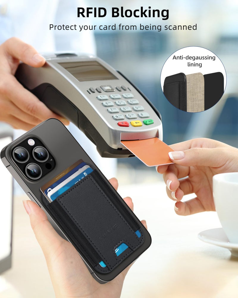 HiWe for MagSafe Wallet, Strongest Magnetic Wallet for iPhone 16/15/14/13/12 Series, 7 Cards Holder, Magnetic Phone Wallet, Leather Minimalist Slim RFID for iPhone Wallet, 1 Slot, Black & Black - Image 4