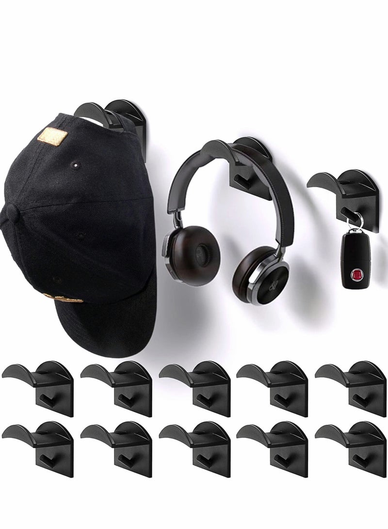Y&D Hat Hooks for Wall, 10Pcs Adhesive Racks Baseball Caps Organizer Cowboy Rack Display Holder Cap Hangers Closet, Black  - Image 1
