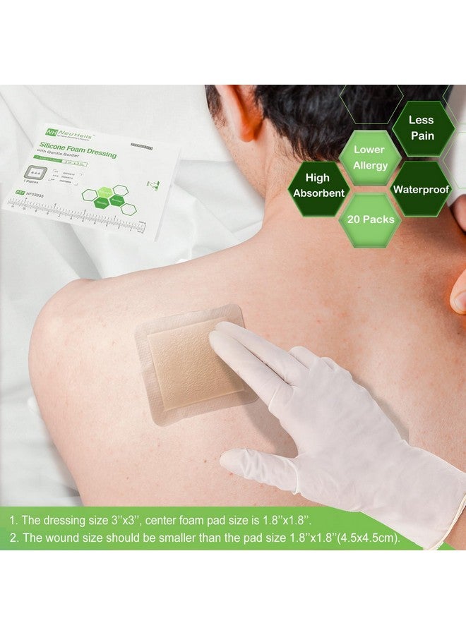 NEUHEILS NeuHeils Silicone Foam Dressing with Gentle Border 3''x3'', 20 Packs for Bed Sore Pressure Ulcer, High Absorbency Waterproof Silicone Wound Bandage Patch - Image 3