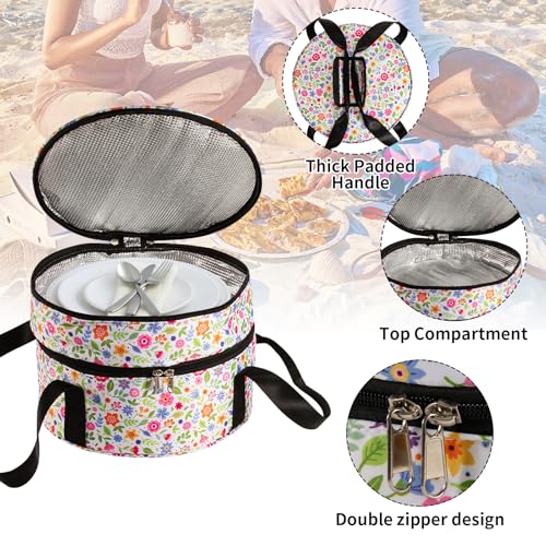 QCWN Casserole CarrierPie Carrier Insulated Casserole Carriers Bag Case with Handle2 Compartments Insulated lunch bag Food Carrier Hot Plate Salad Bowl Holder for Picnic Potluck Trip Holiday 125 - Image 3