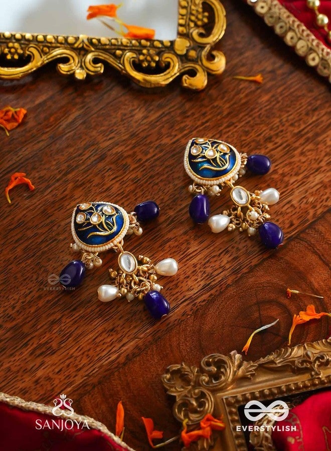SANJOYA by EVERSTYLISH Kundan Earrings for Women | Royal Blue & Gold Drop Earrings with Pearl & Bead Accents | Ethnic Jewelry for Weddings, Festivals & Special Occasions - Image 2