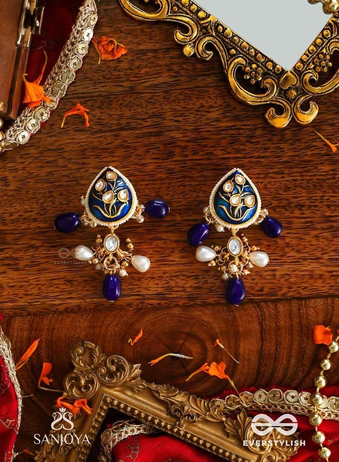 SANJOYA by EVERSTYLISH Kundan Earrings for Women | Royal Blue & Gold Drop Earrings with Pearl & Bead Accents | Ethnic Jewelry for Weddings, Festivals & Special Occasions - Image 3