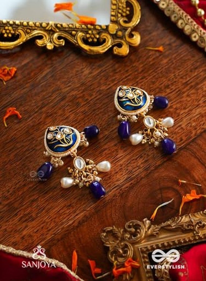 SANJOYA by EVERSTYLISH Kundan Earrings for Women | Royal Blue & Gold Drop Earrings with Pearl & Bead Accents | Ethnic Jewelry for Weddings, Festivals & Special Occasions - Image 5