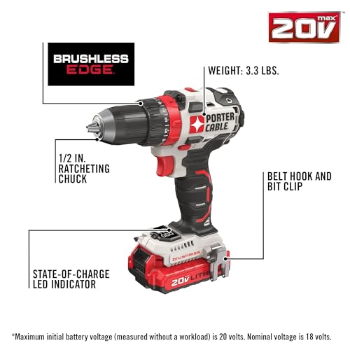 PORTER CABLE PORTER-CABLE 20V MAX Cordless Drill Driver Kit with 2 Batteries and Charger, 1/2 Inch (PCCK607LB) - Image 3