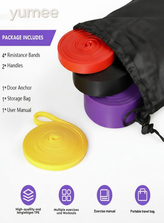 يمي مجموعة أحزمة مقاومة مكونة من 4 قطع، حلقات تدريب قوة قابلة للتعديل مع حقيبة حمل، مثالية لتمارين الذراعين والساقين والوركين، مناسبة للصالات الرياضية واللياقة البدنية واليوغا والتمارين المنزلية. - Image 4