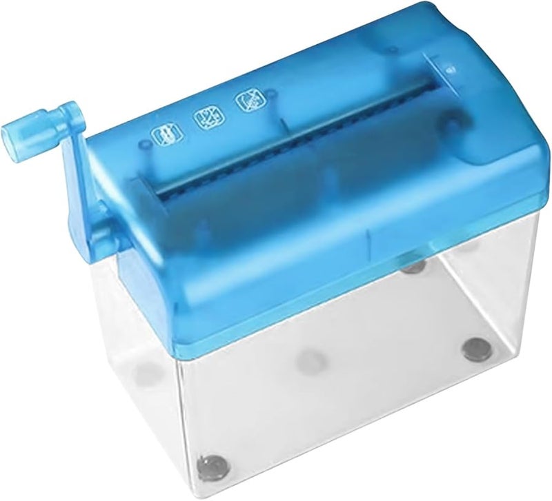 Blue Hand Crank Manual Paper Shredder Compact Desktop Device for Office Receipt Letter Disposal - Image 1