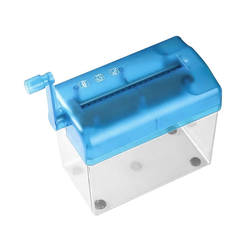 Blue Hand Crank Manual Paper Shredder Compact Desktop Device for Office Receipt Letter Disposal - Image 2