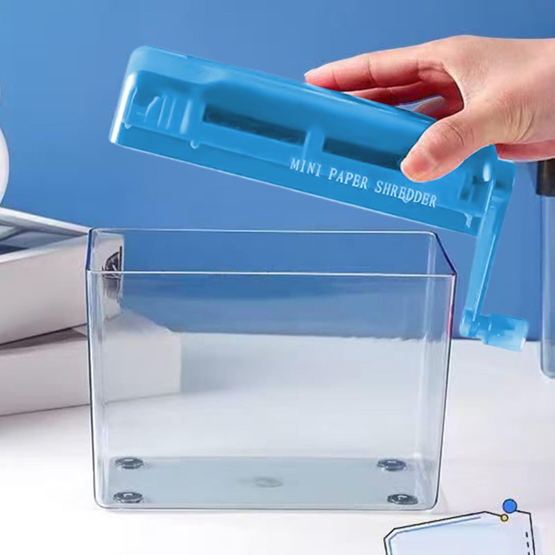 Blue Hand Crank Manual Paper Shredder Compact Desktop Device for Office Receipt Letter Disposal - Image 4