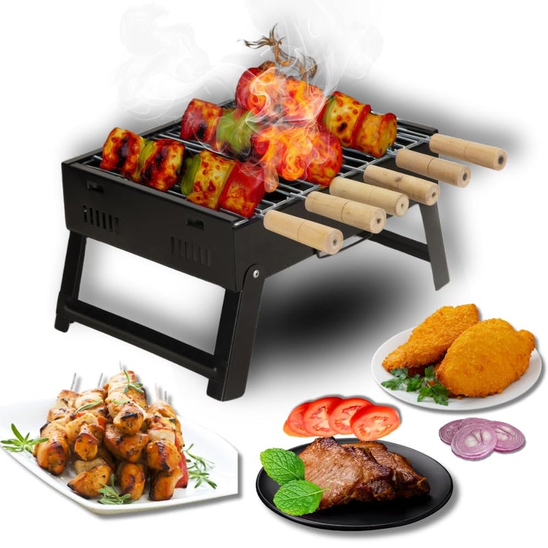 Chefman Mini Portable Table Top Charcoal Barbeque Grill for Outdoor Cooking, Featuring Foldable Legs, Removable Grill, and 6 Skewers, Perfect for Camping, Tailgating, Picnics, and Backyard Barbecues - Image 1