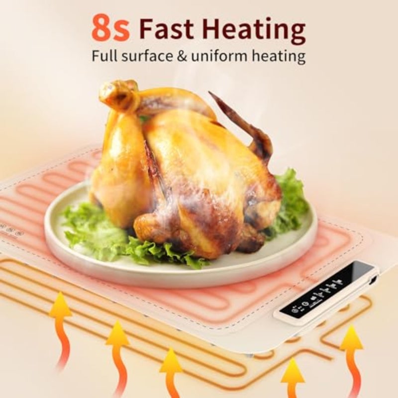 Warming Mat for Food - Electric Silicone Food Warming Tray for Buffet, Rollable Food Warmer Mat for Countertop, Fast Heating Mat with Timer and 4 Heat Levels, Portable Heating Pad for Parties Family - Image 4