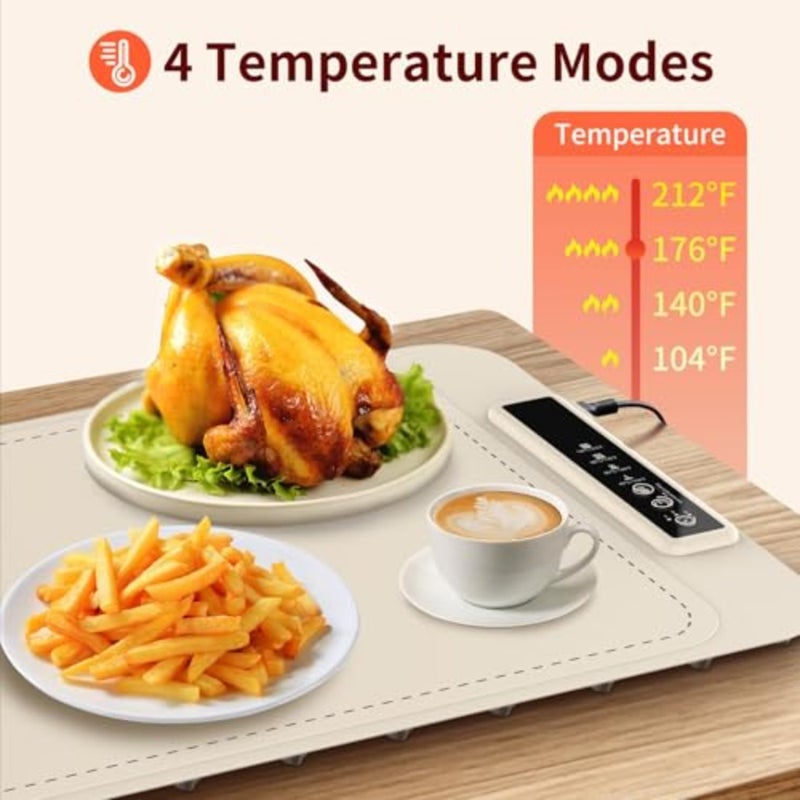 Warming Mat for Food - Electric Silicone Food Warming Tray for Buffet, Rollable Food Warmer Mat for Countertop, Fast Heating Mat with Timer and 4 Heat Levels, Portable Heating Pad for Parties Family - Image 3