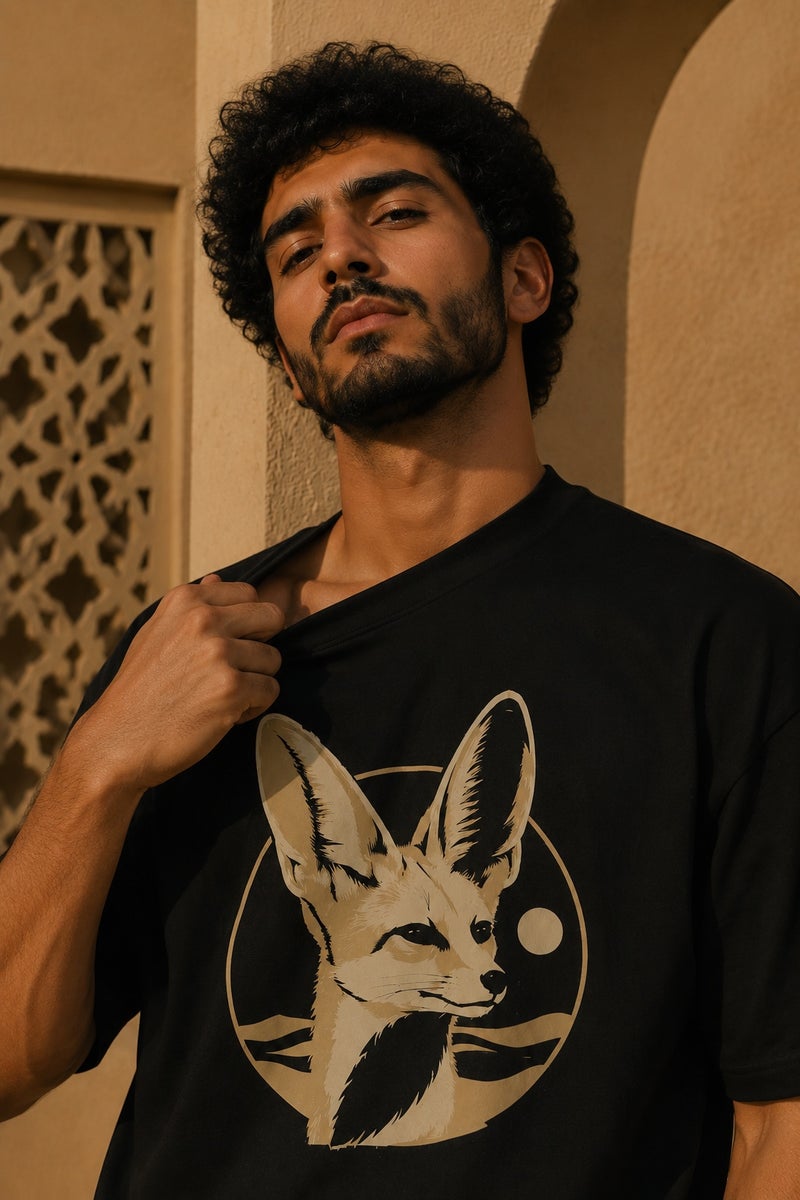 Men's Oversized Black Fennec Fox Graphic T-Shirt Casual Short Sleeve Crew Neck Streetwear Tee - Image 5