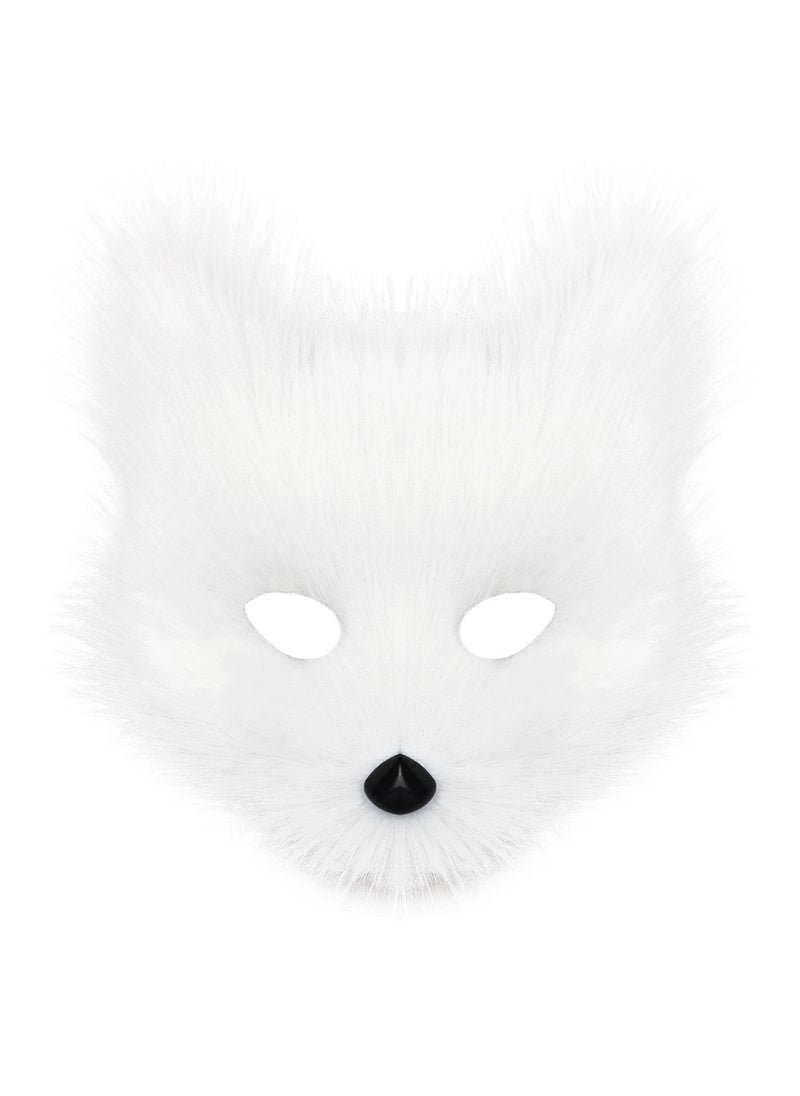 Generic Halloween Fox Half-Face Mask Set with Plush Tail and Beast Ears The White Mask 