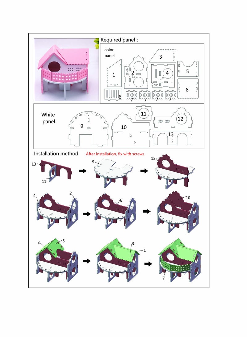 Wooden Hamster House, Pet Small Animal Hideout, Assemble Hamster Hut Villa, Cage Habitat Decor Accessories, Play Toys for Dwarf, Hedgehog, Gerbils Mice - Image 3