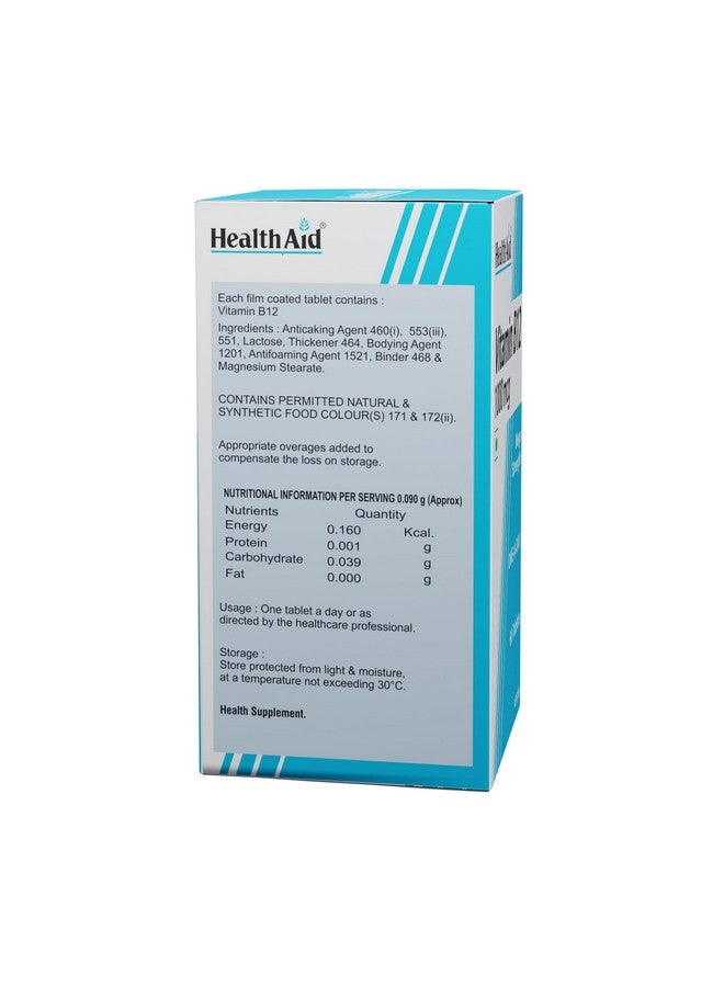 Health Aid HealthAid Vitamin B12 Supplement for Men & Women | helps reduce fatigue and helps improve blood circulation| Supports overall well-being - 60 Vegetarian Tablets - Image 2