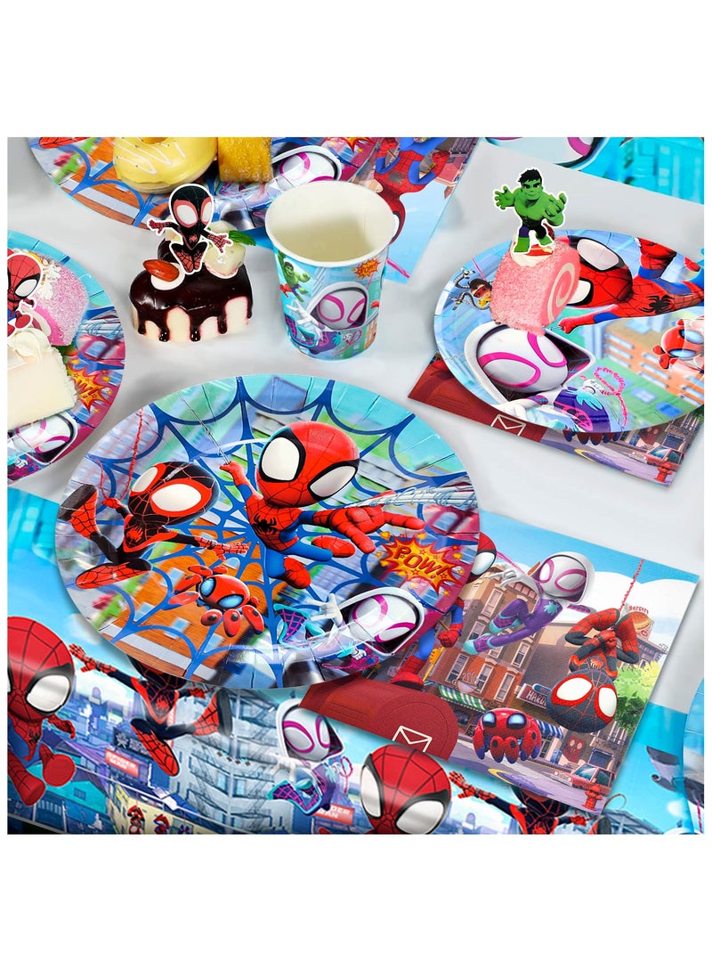سبايدر مان مستلزمات حفلة عيد ميلاد سبايدرمان الصغير وأصدقاؤه، 114 قطعة من مستلزمات حفلة سبايدرمان، مجموعة أدوات المائدة - بالونات، لافتات، أكواب، أغطية طاولات، إلخ. مستلزمات حفلة سبايدرمان وأصدقاؤه - Image 3