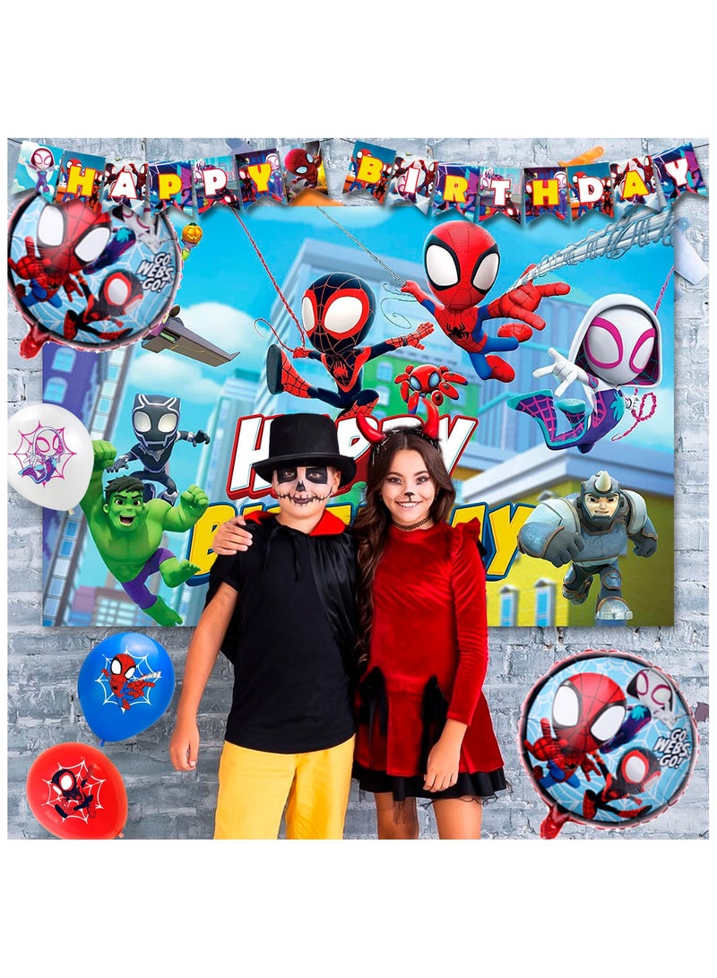 سبايدر مان مستلزمات حفلة عيد ميلاد سبايدرمان الصغير وأصدقاؤه، 114 قطعة من مستلزمات حفلة سبايدرمان، مجموعة أدوات المائدة - بالونات، لافتات، أكواب، أغطية طاولات، إلخ. مستلزمات حفلة سبايدرمان وأصدقاؤه - Image 5