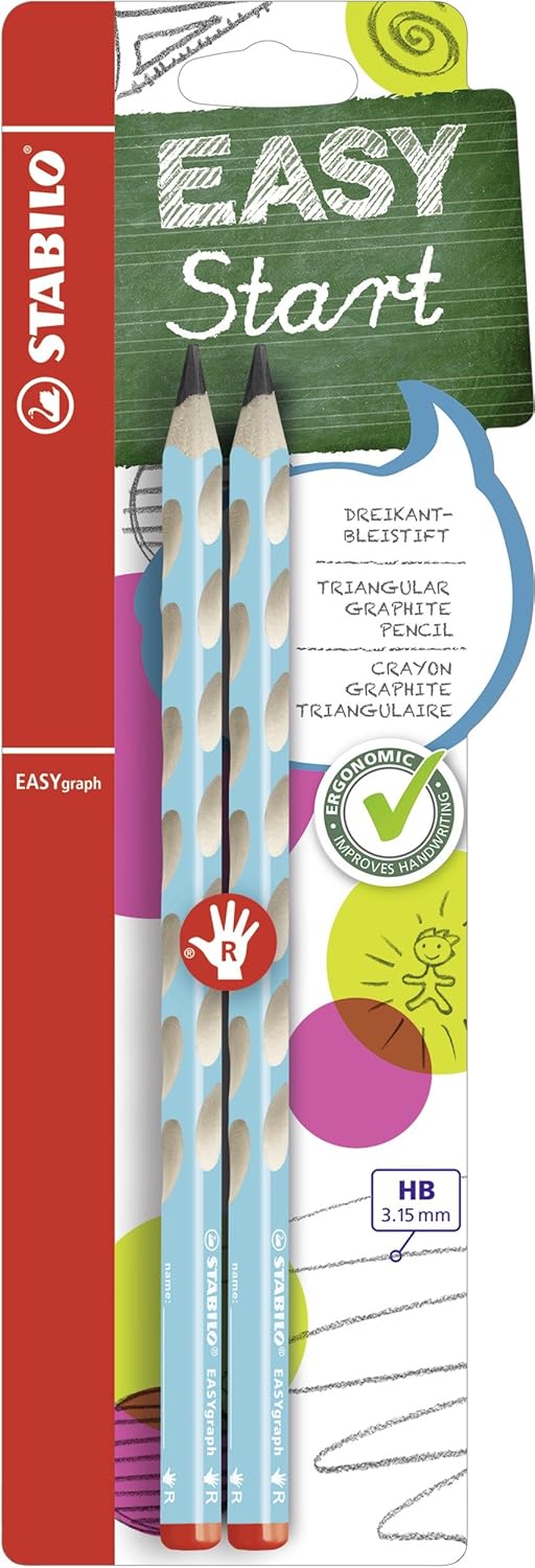 STABILO 315 mm HB Ergonomic Graphite Wooden Pencil Right Handed Easygraph Pack of 2 Blue - Image 1