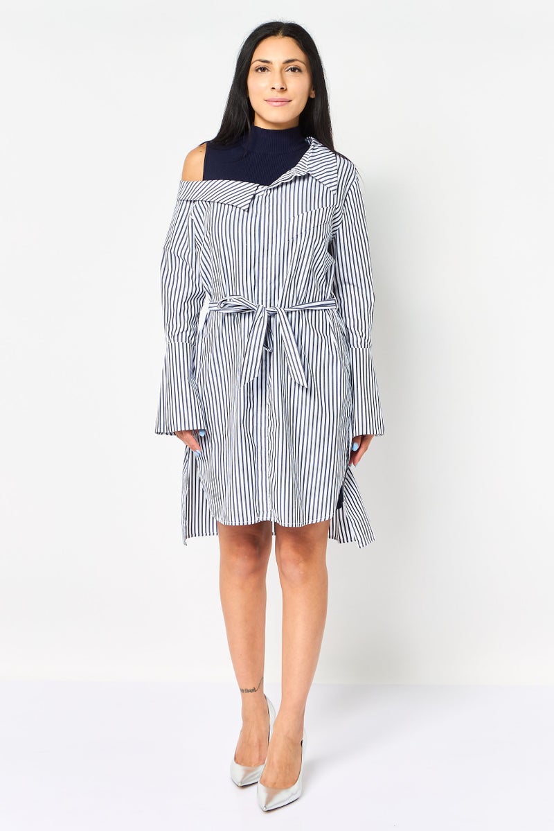 SELECTED Women 2 Pieces Stripe Belted Midi Dress Set, Multicolor - Image 3