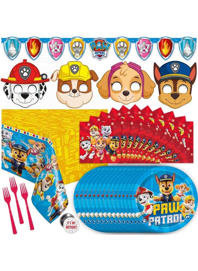 Unique Paw Patrol Birthday Decorations ; Paw Patrol Party Supplies ; With Paw Patrol Tablecloth Paw Patrol Plates Napkins Character Masks Forks Button ; Serves 16 Guests - Image 2