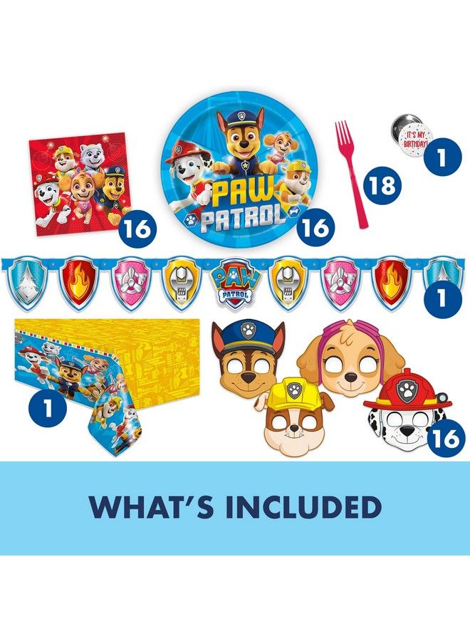 Unique Paw Patrol Birthday Decorations ; Paw Patrol Party Supplies ; With Paw Patrol Tablecloth Paw Patrol Plates Napkins Character Masks Forks Button ; Serves 16 Guests - Image 4