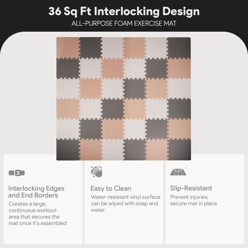 BalanceFrom Foam Floor Tiles for Kids - Non-Toxic Comfortable Baby Play Mat and Interlocking Foam Tiles for Crawling & Development, Soft Play Mat for Babies, 36 Tiles Cover 36 SQ SF - Image 3