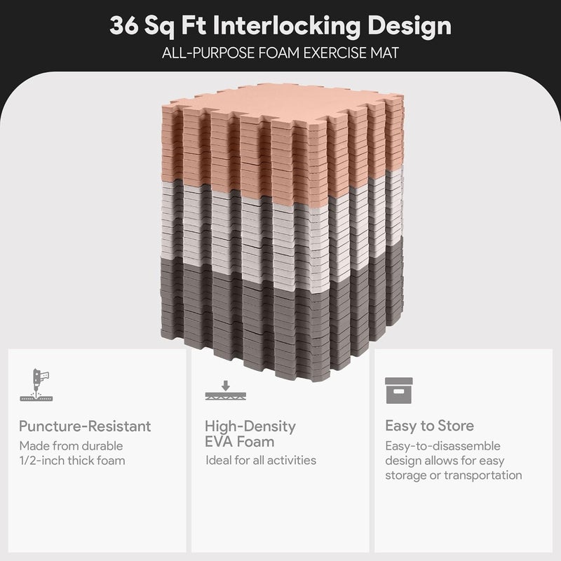 BalanceFrom Foam Floor Tiles for Kids - Non-Toxic Comfortable Baby Play Mat and Interlocking Foam Tiles for Crawling & Development, Soft Play Mat for Babies, 36 Tiles Cover 36 SQ SF - Image 2