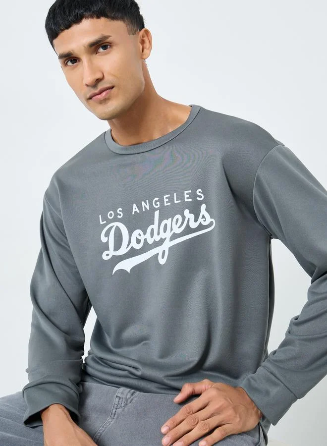 Take Two Take Two Men Grey Graphic Dodgers Pullover Sweatshirt