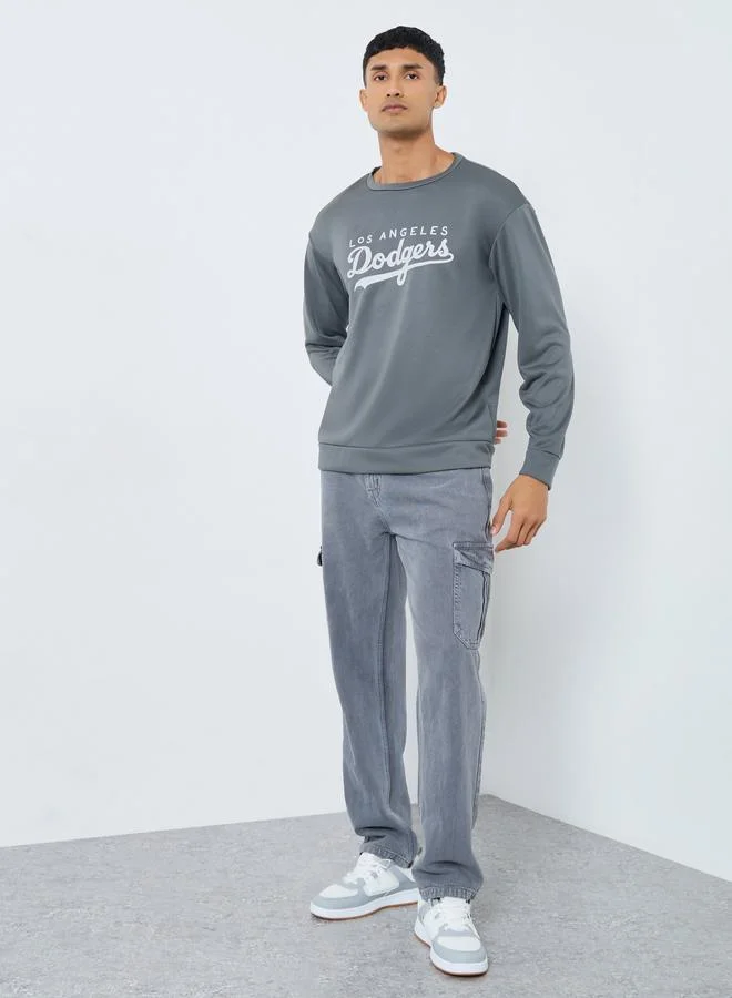 Take Two Take Two Men Grey Graphic Dodgers Pullover Sweatshirt